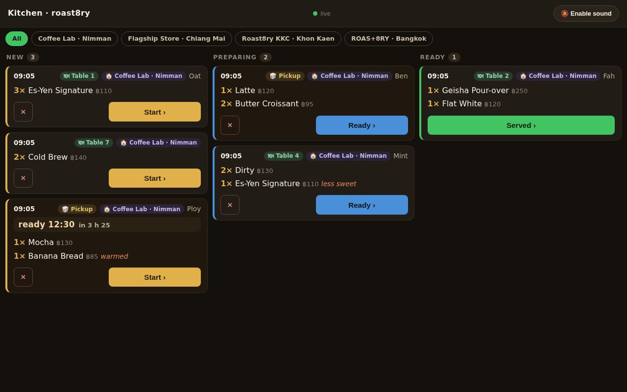 The live kitchen screen